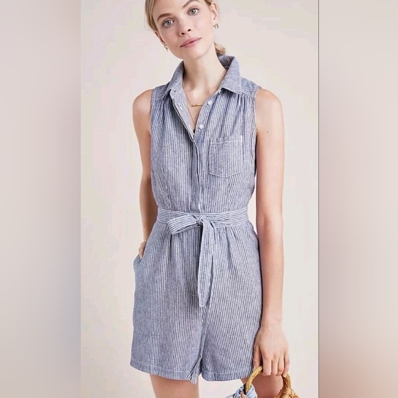 Anthropologie Pants - Anthropologie Blue and White Striped Jumpsuit